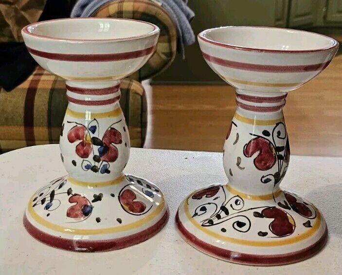 Italian Hand Painted Candlestick Holders 5.25\