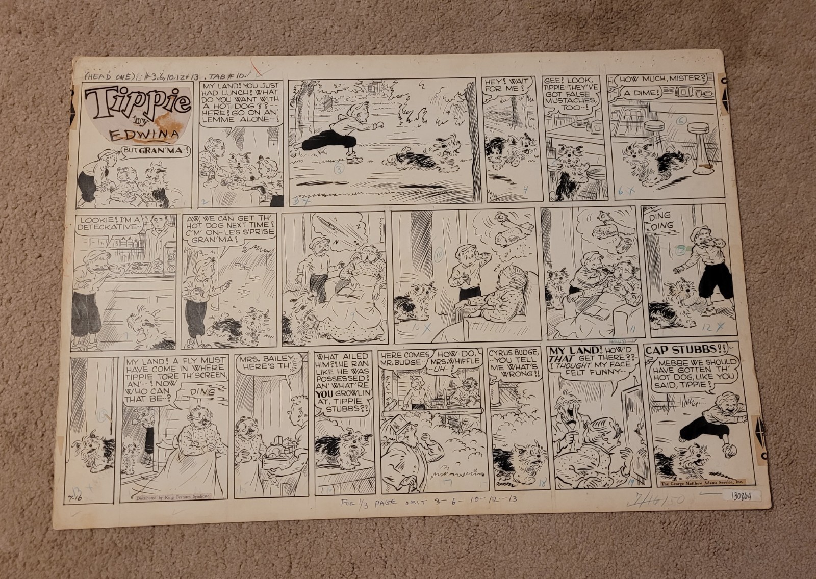 Original Edwina Dumm Tippie Comic Strip Art Sunday Page 1950 Female Cartoonist