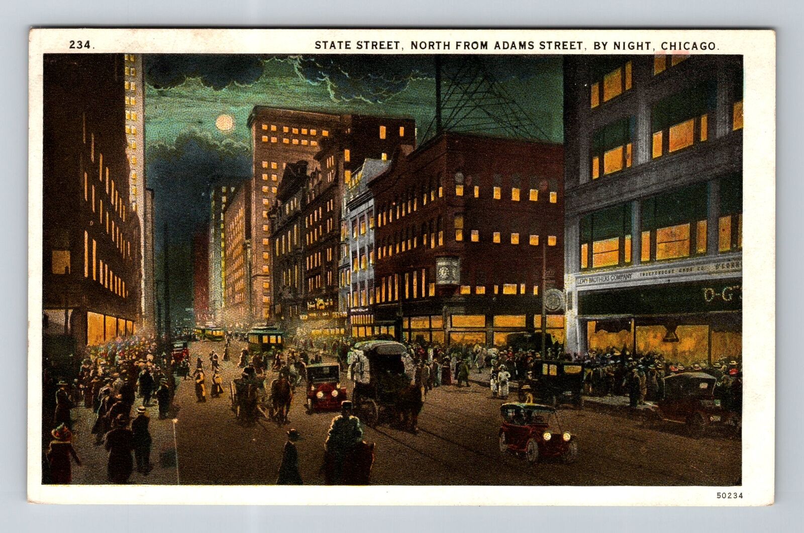 Chicago IL-Illinois, State Street North By Moonlight Vintage Souvenir Postcard