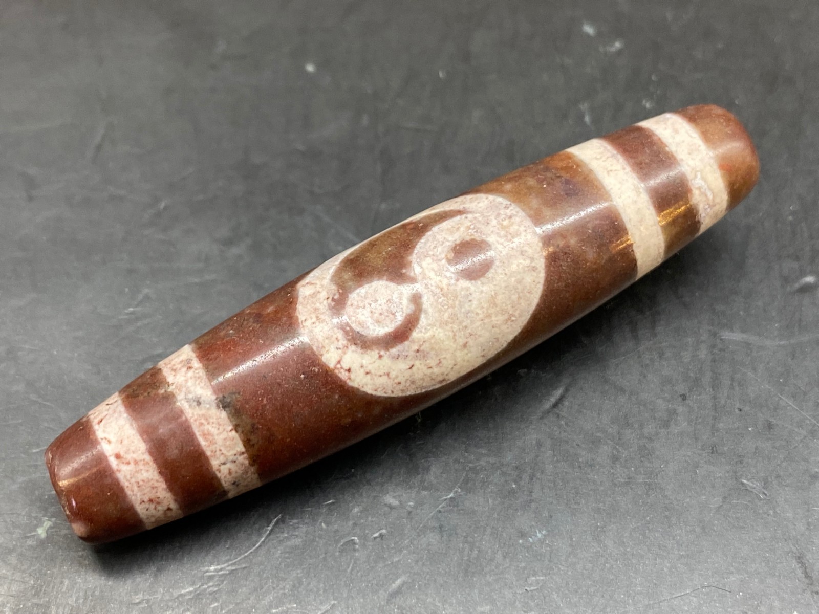 Rare Tibetan Cinnabar Old Agate Dzi Taiji Bagua Bead Amulet Pendant 58mm V11