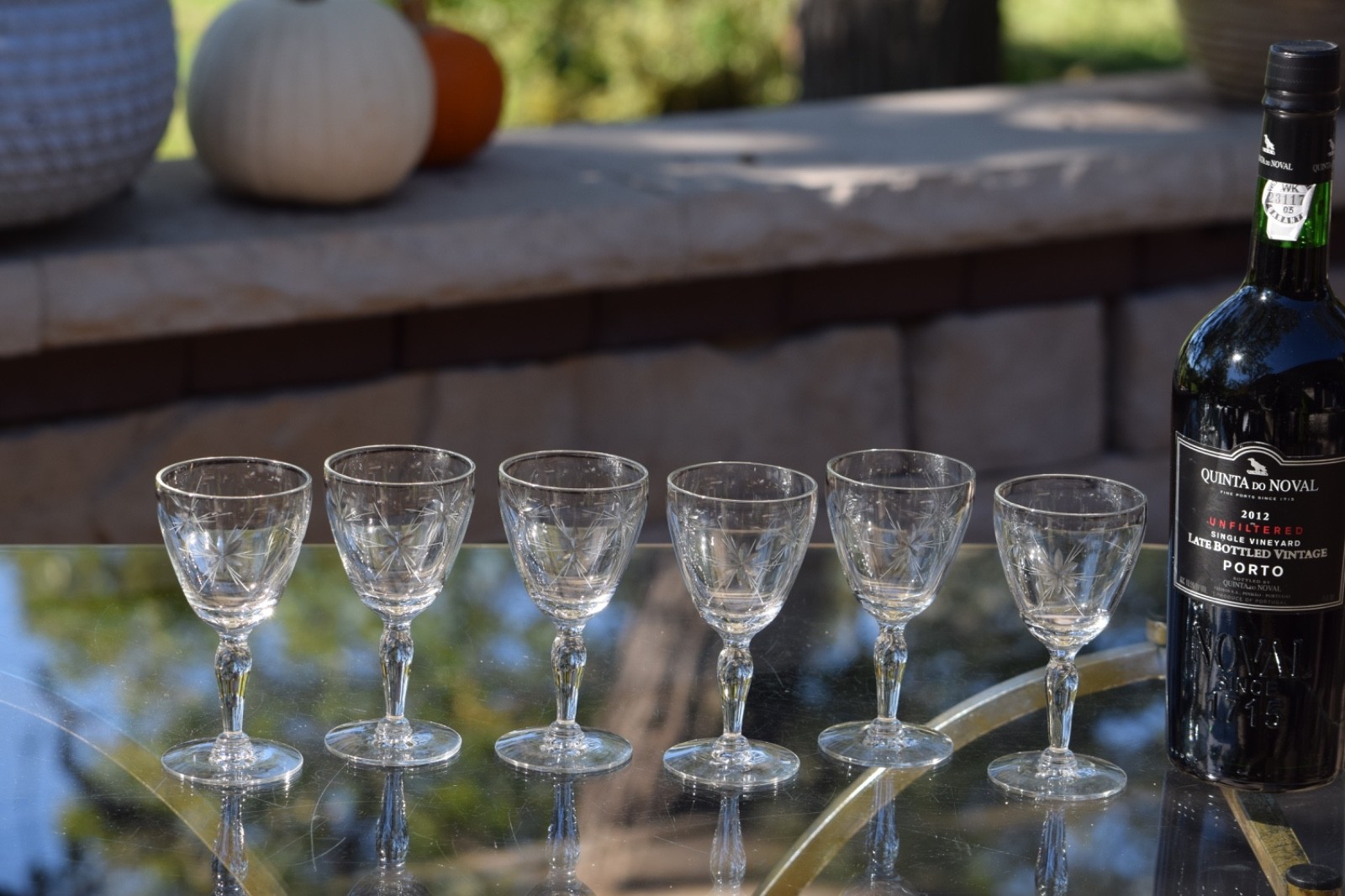 6 Vintage Etched Port Wine Glasses - Dessert Wine Cordials ~ 1960\'s, 4 oz Glass