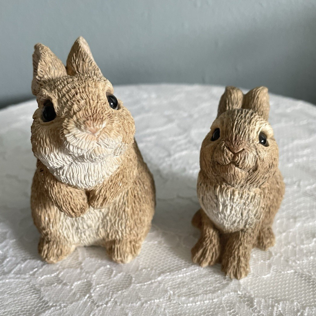 Vintage 1985 Stone Critters Bunny Rabbit Figurines Set of 2 United Design USA