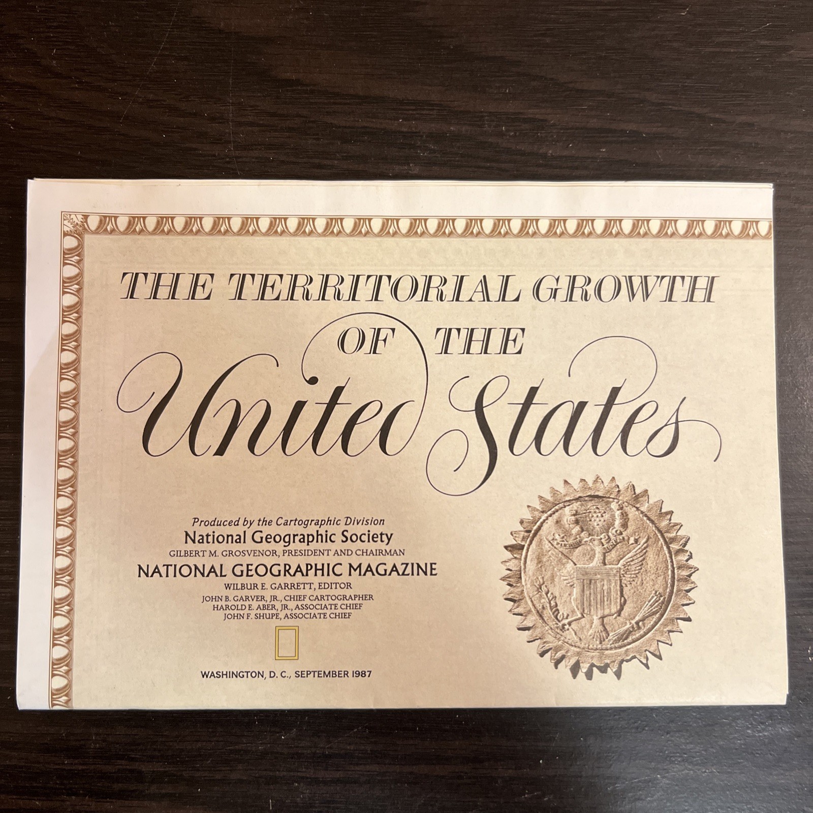 ⫸ 1987-9 September LARGE US MAP TERRITORIAL GROWTH WEST National Geographic - A3