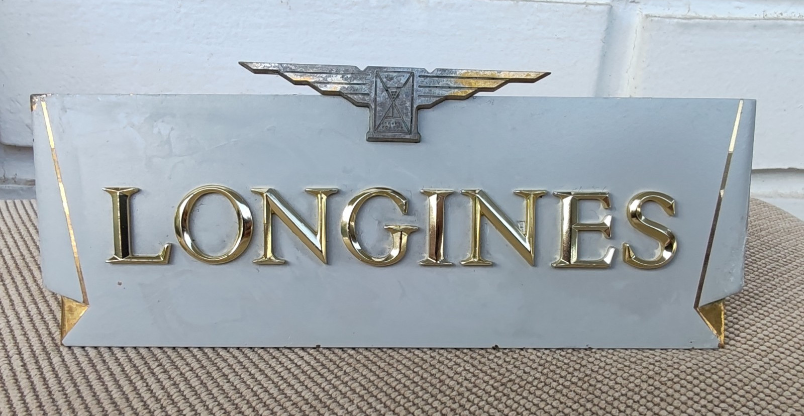 Vintage Longines Watch Dealer Display Sign Metal Brass Counter Plaque 1950s/60s