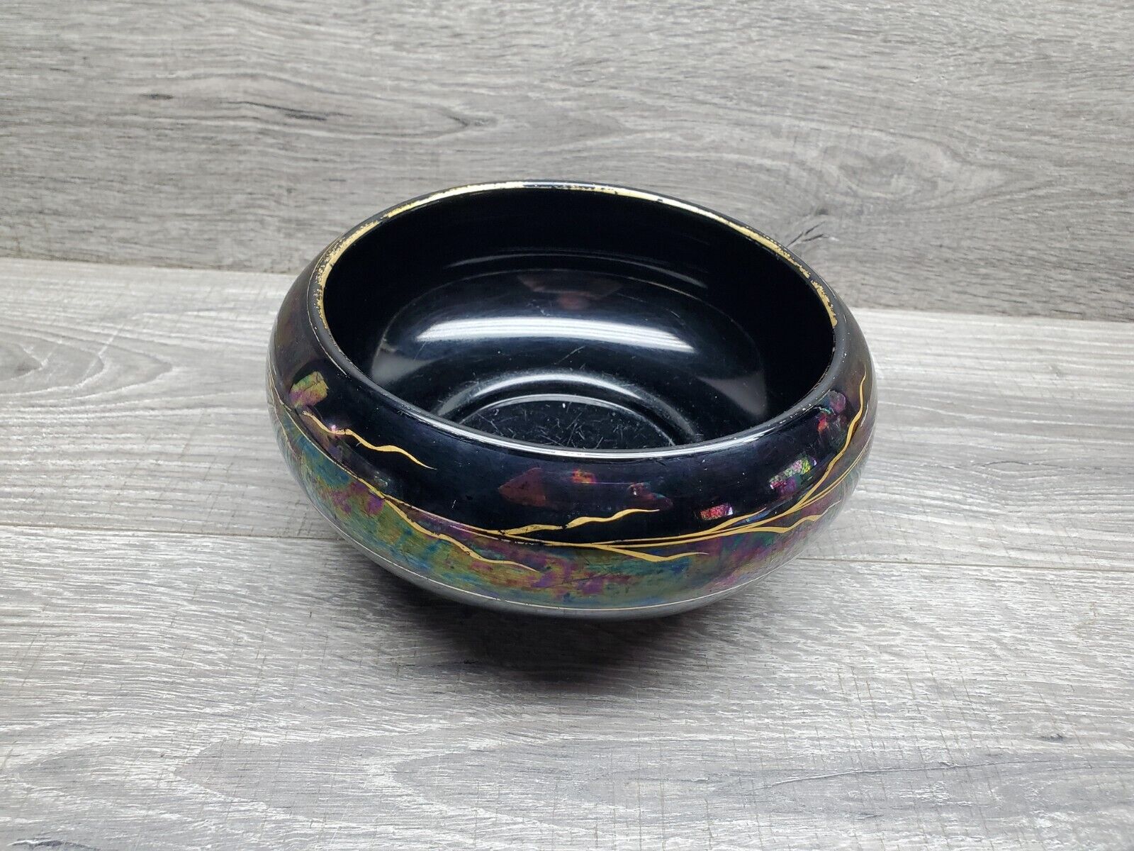 Art Deco Black Amethyst Compote Depression Glass Bowl Large 