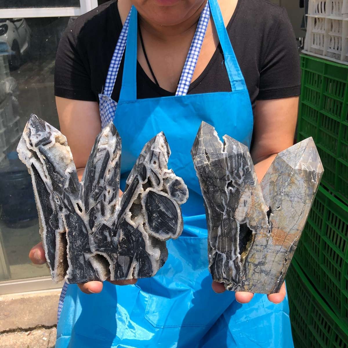 2Pcs 6.86LB Natural Sphalerite Crystal Obelisk Quartz Multi pointed tower Heals