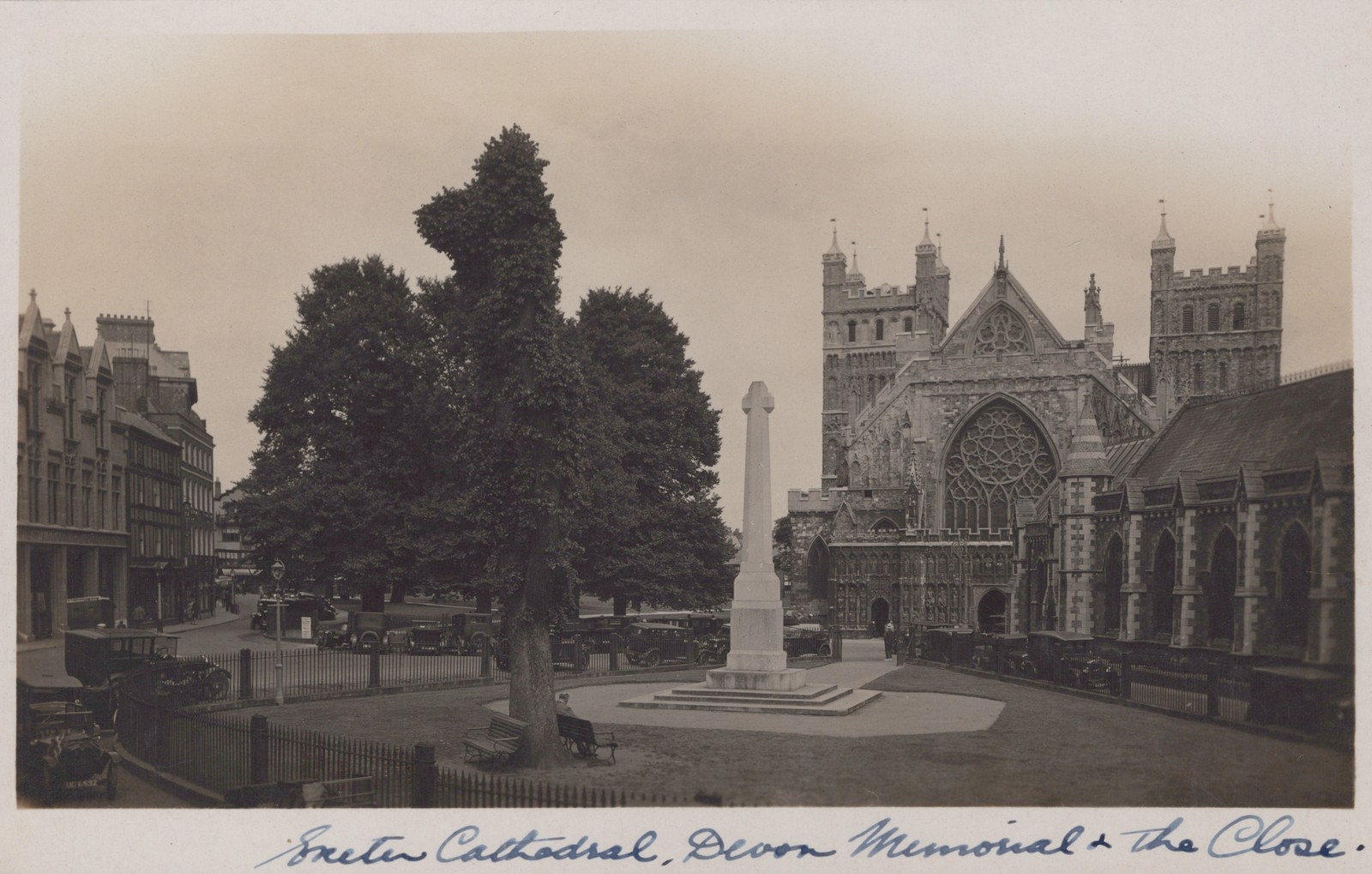 Exeter Cathedral Devon Memorial & the Close RPPC Real Photo Postcard 1920s Exeter Cathedral Devon Memorial & the Close RPPC Real Photo Postcard 1920s