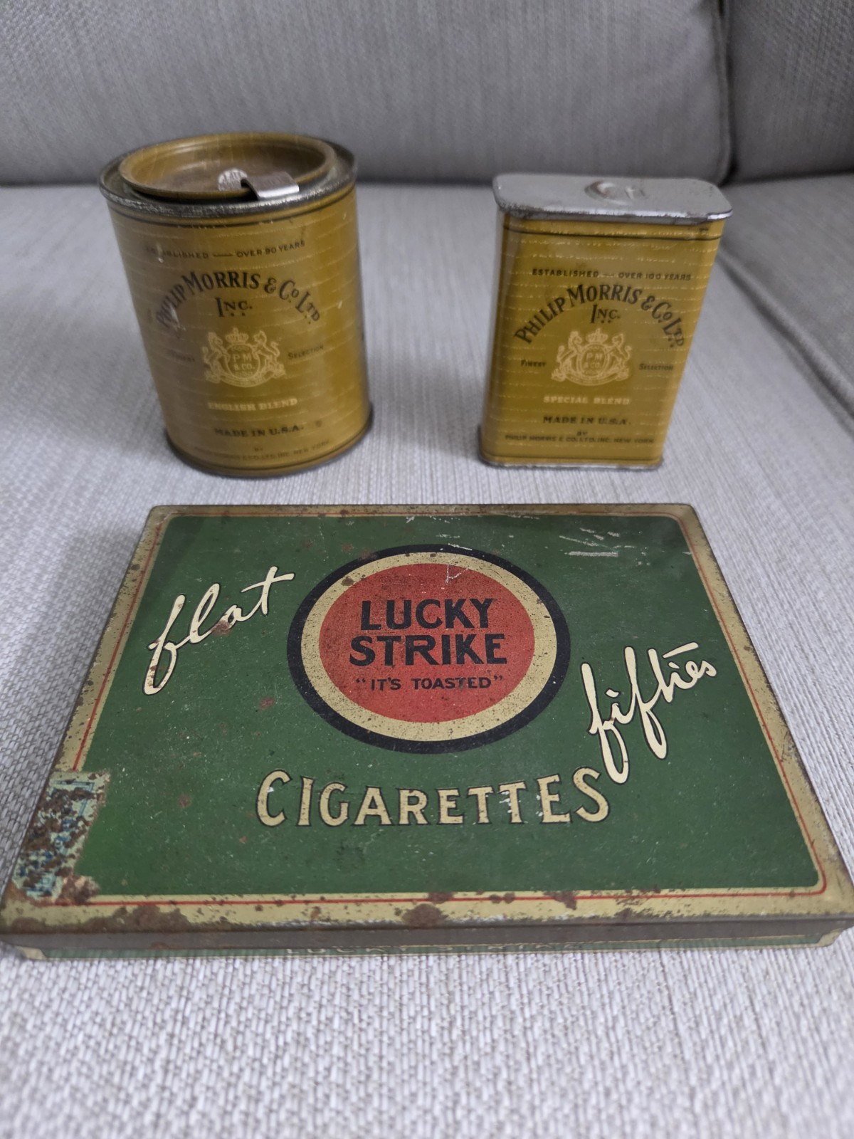 PHILLIP MORRIS and LUCKY STRIKE Vintage Cigarette Tobacco Tins... ALL THREE