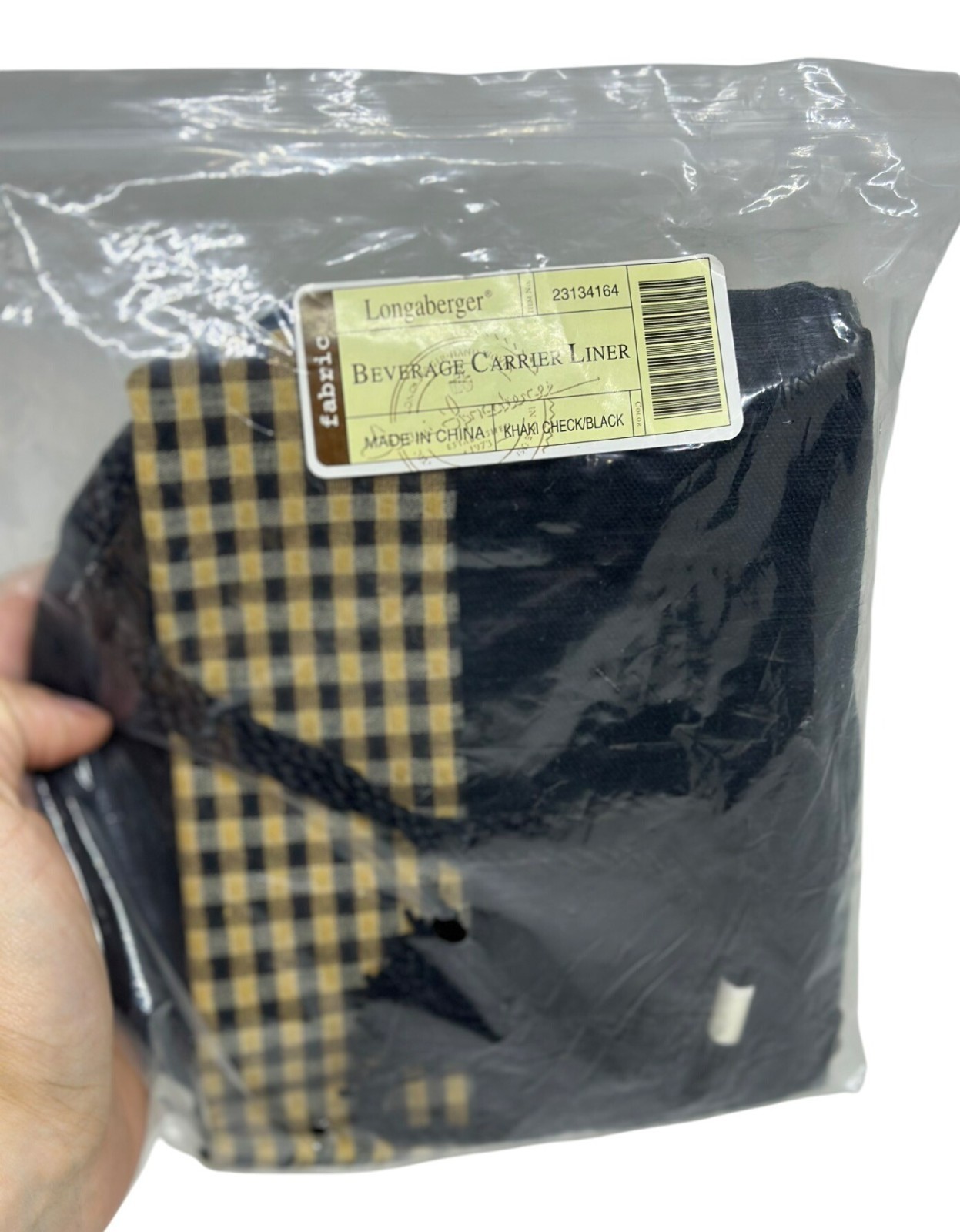Longaberger Beverage Carrier Basket Liner Khaki Check Black 23134164 Retired New