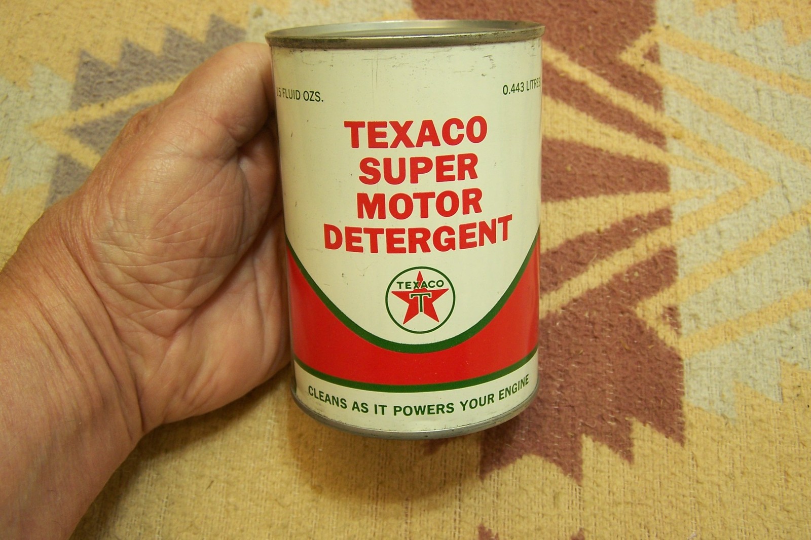 MINTY NOS TEXACO STAR SUPER MOTOR DETERGENT OIL TIN FULL