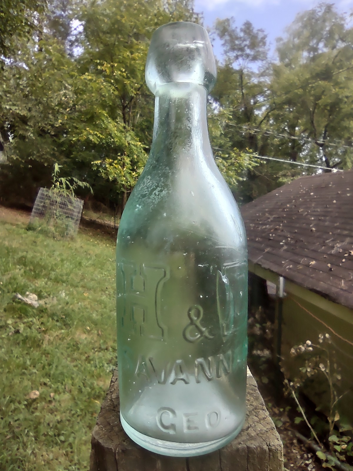 ANTIQUE BLOB TOP~H & D~SODA MINERAL WATER BOTTLE SAVANNAH GA GEORGIA 