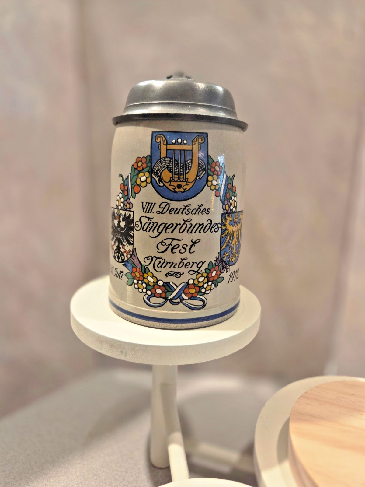 VINTAGE CEREMONIAL LIDDED STEIN--NURNBERG, 1912