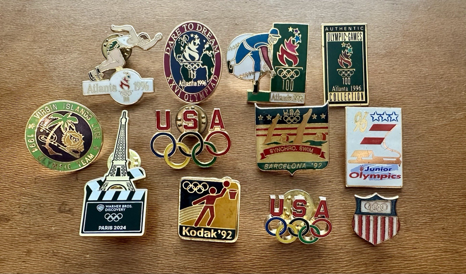 Vintage Lot of 12 Olympics Pins Atlanta 96 Paris 2024 Barcelona 92 Luge 1994