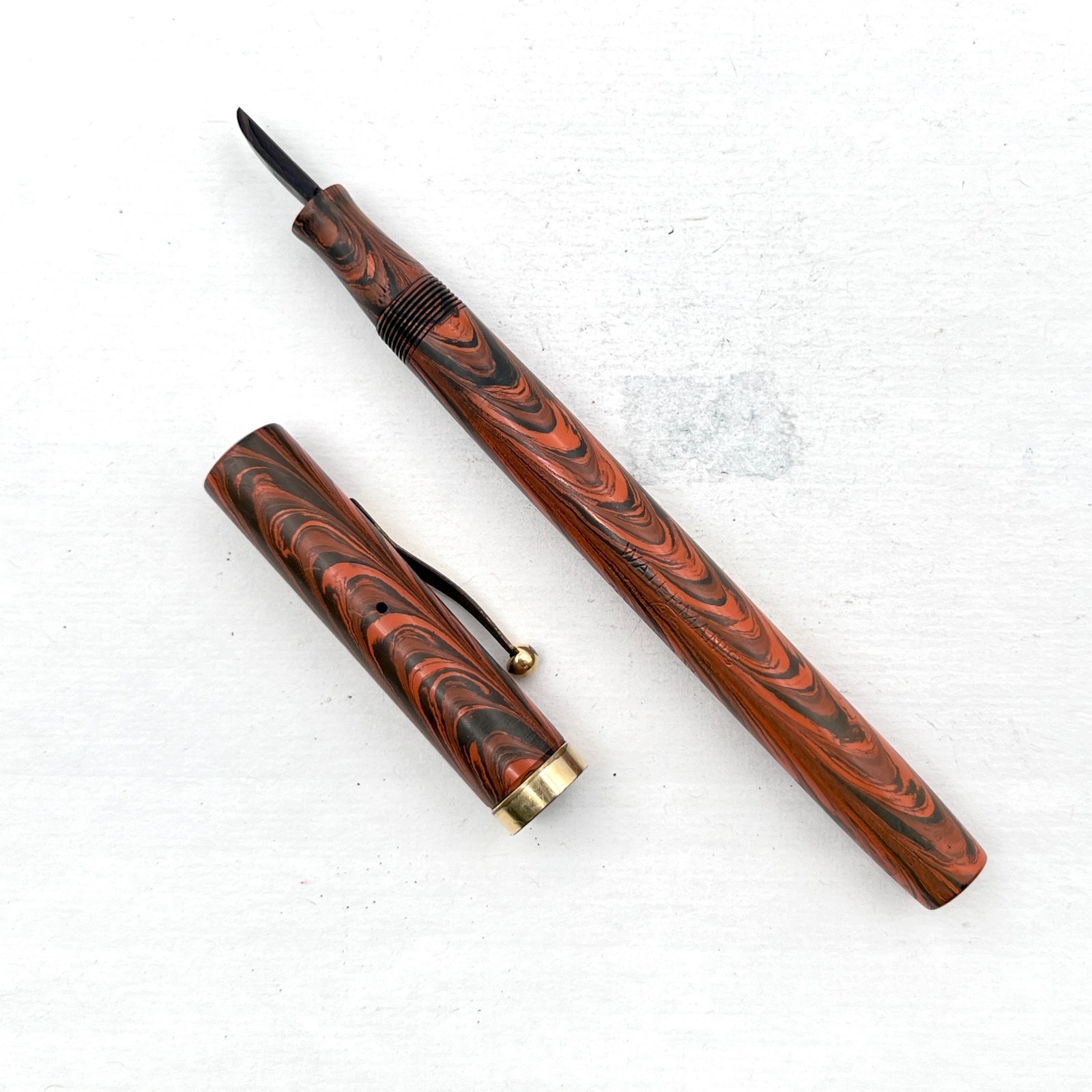 VTG Waterman 54 Slim Lever Fountain Pen Red Ripple Rubber (No Nib) AS IS
