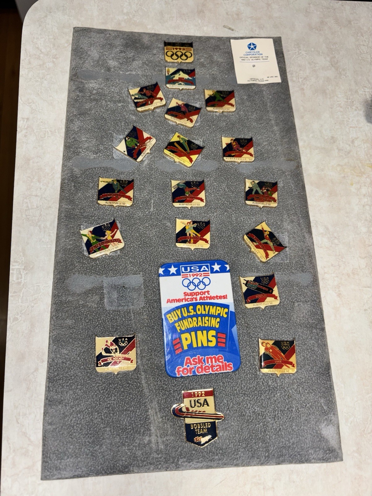 Authentic 1992 U.S Olympic Fundraising Pin Lot  Jewel 17 Pins With Backboard
