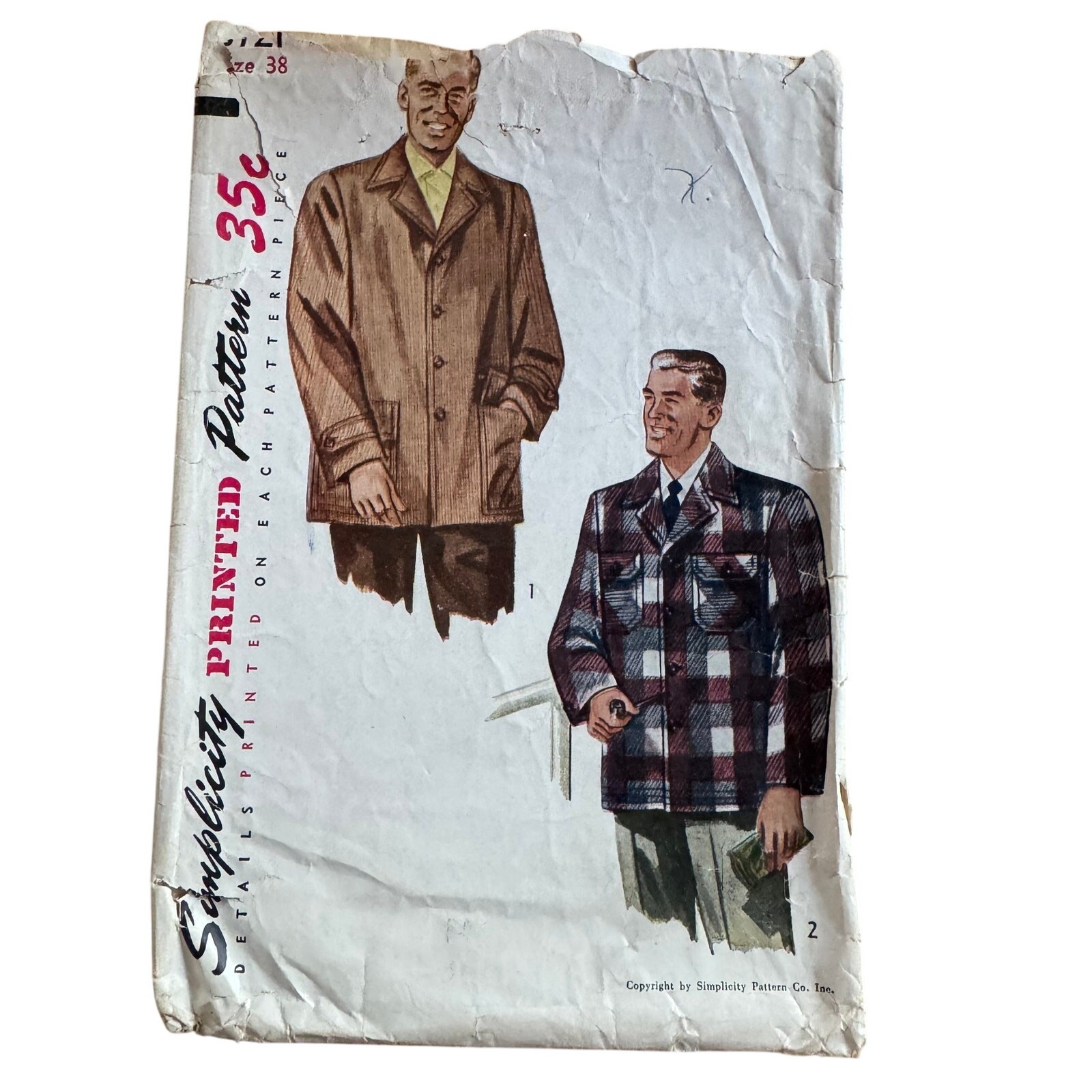 Vintage 1950s Simplicity Pattern 3721 Mens Leisure Jacket 2 Lengths Size 38 READ