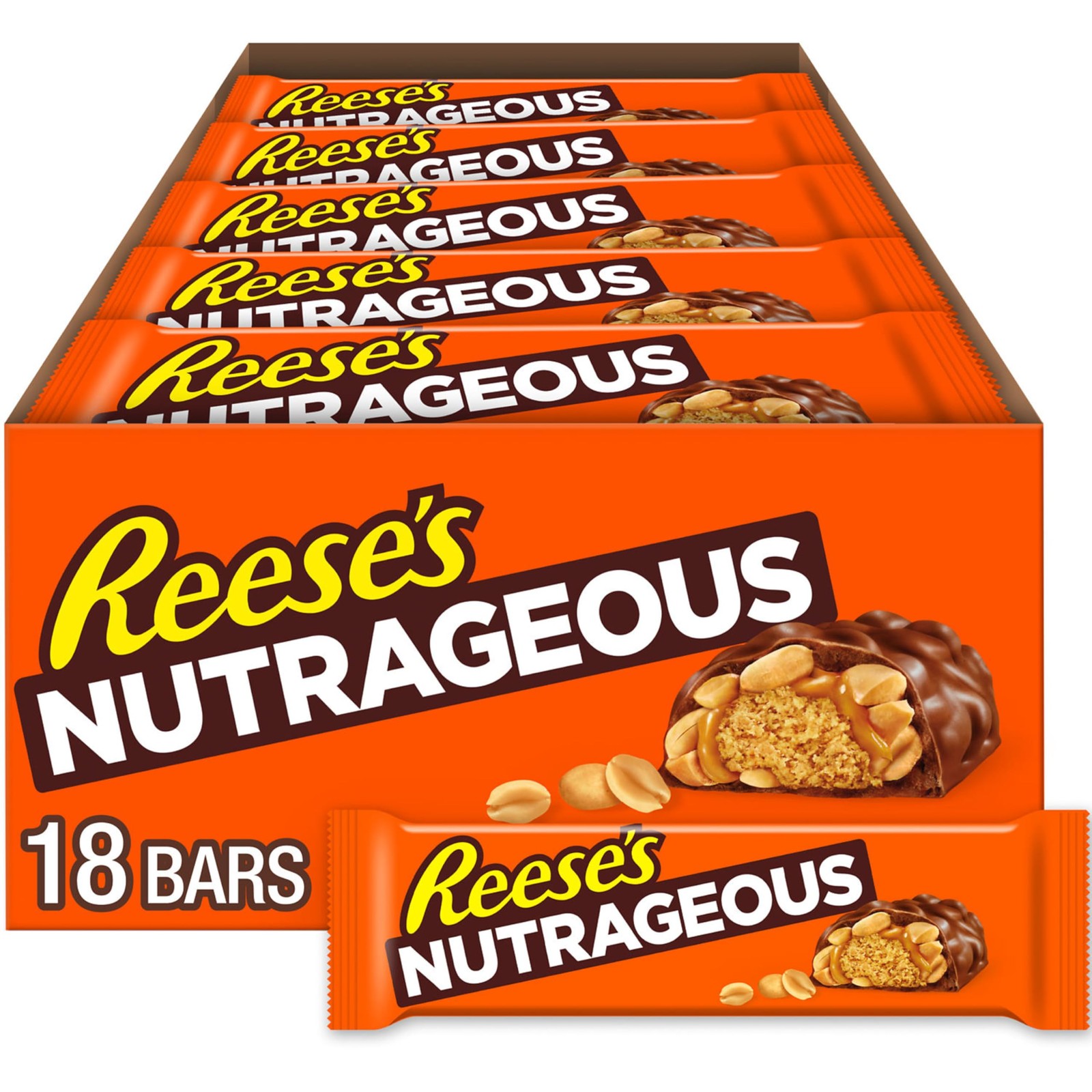 REESE\'S NUTRAGEOUS Chocolate, Peanut Butter, 29.88 Ounce (Pack of 18), Brown