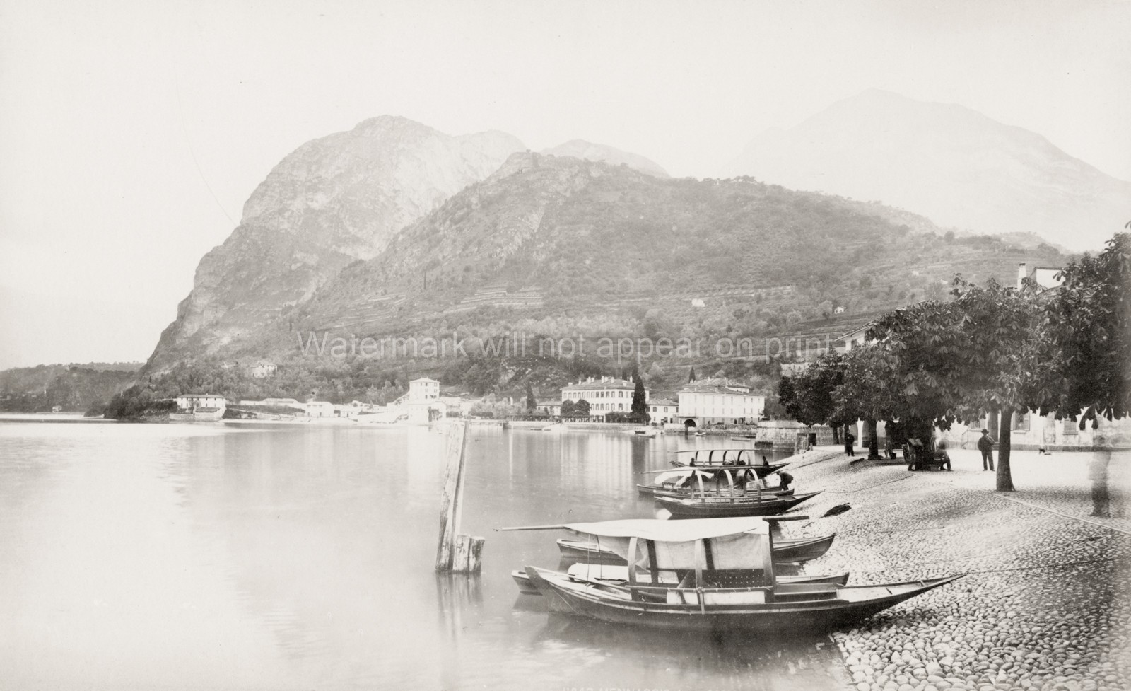 Menaggio Lake Como Italy Boats Lakeside Mountains Gondolas Vtg. Photo 19thC.