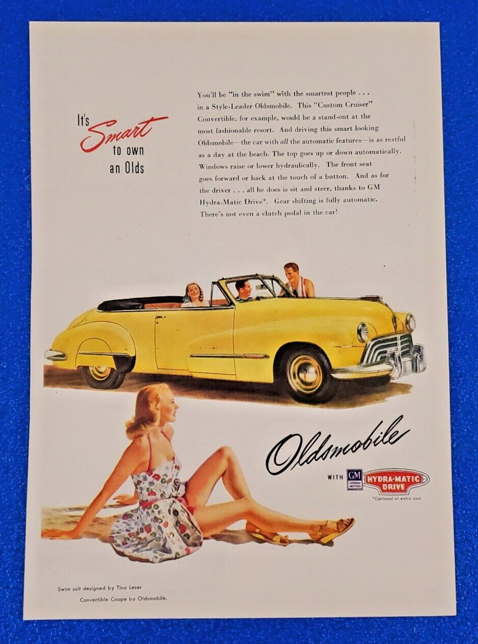 1947 OLDSMOBILE CUSTOM CRUISER CONVERTIBLE ORIGINAL COLOR PRINT AD OLDS CLASSIC