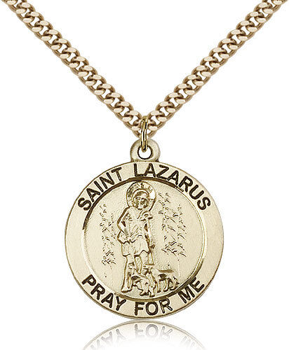 Saint Lazarus Medal For Men - Gold Filled Necklace On 24 Chain - 30 Day Mone...