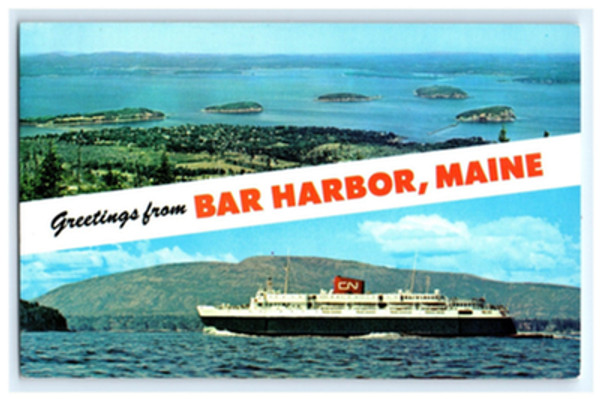 Vintage Postcard Greetings From Bar Harbor Maine Porcupine Islands Frenchman Bay