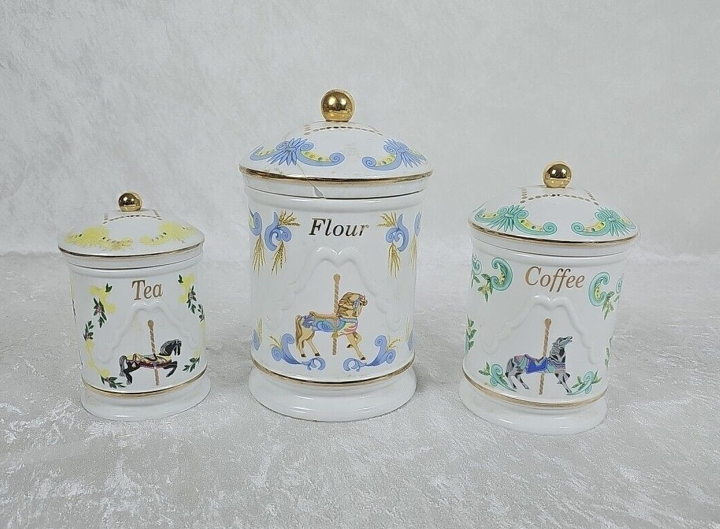 Lenox 1995 Carousel Porcelain Tea Flower Coffee Canisters Canister Vintage Read