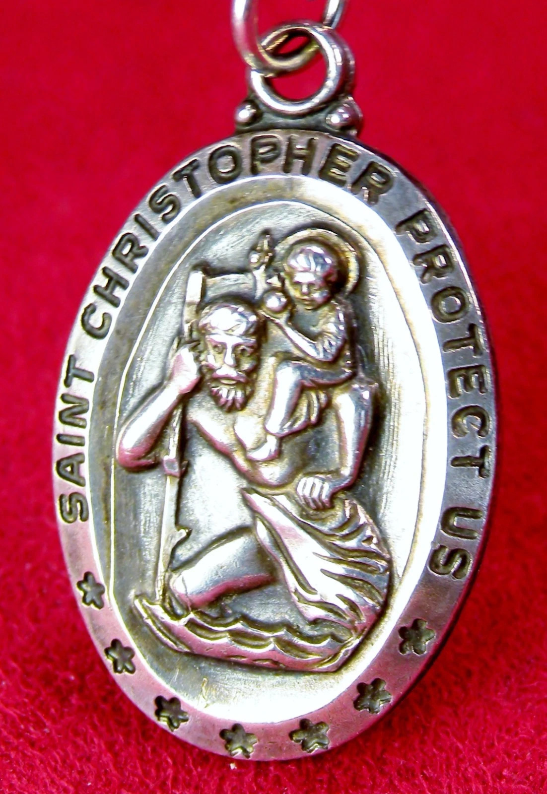 WWII Chaplain's 6 gr. Sterling GI Battle Worn Dog tag Chain St Christopher Medal