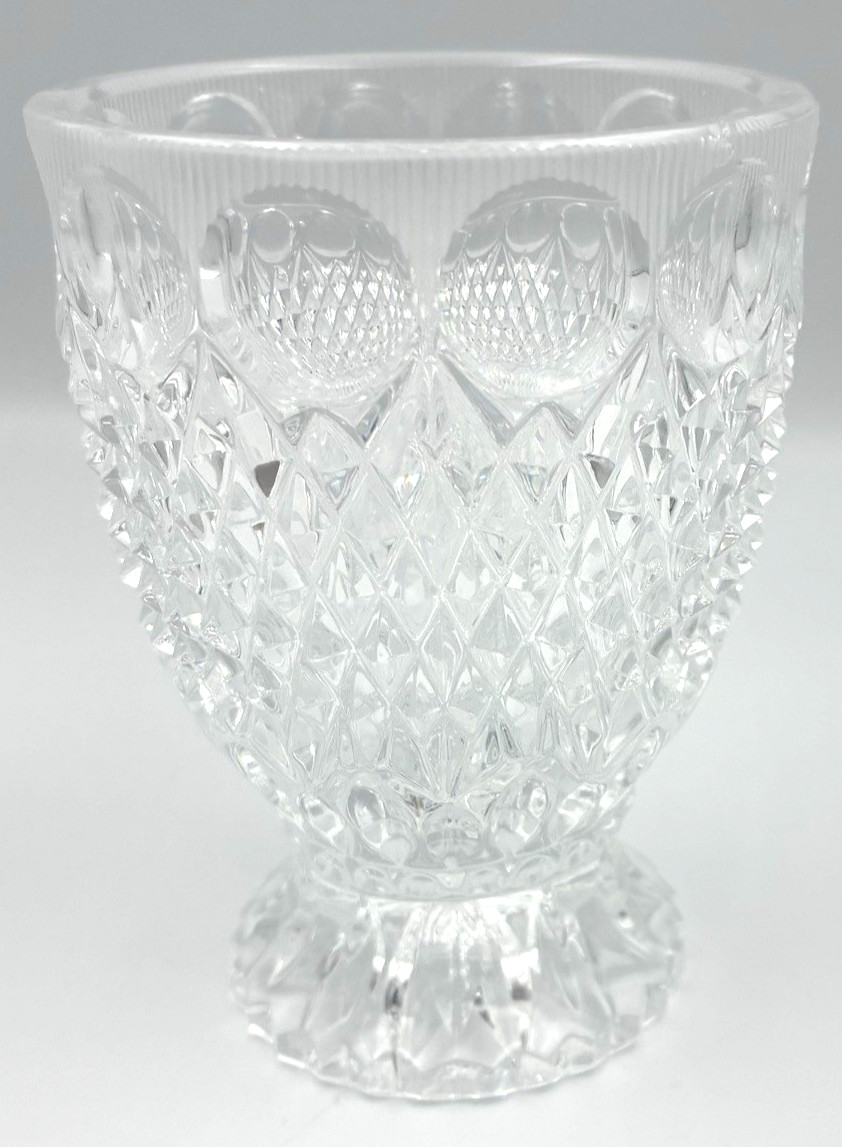 Antique Glass Spooner Thumbprint Diamond Point Pattern Pedestal Spoon Holder