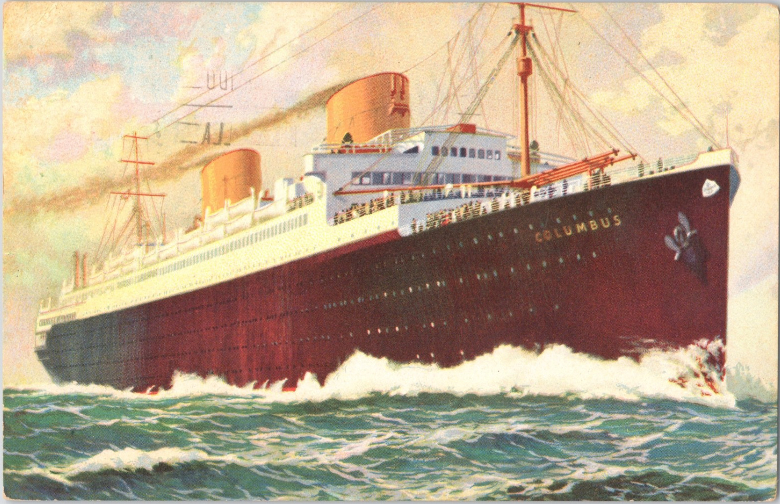 Columbus Ocean Liner Norddeutscher Lloyd Bremen Postcard Cuba Posted 1937