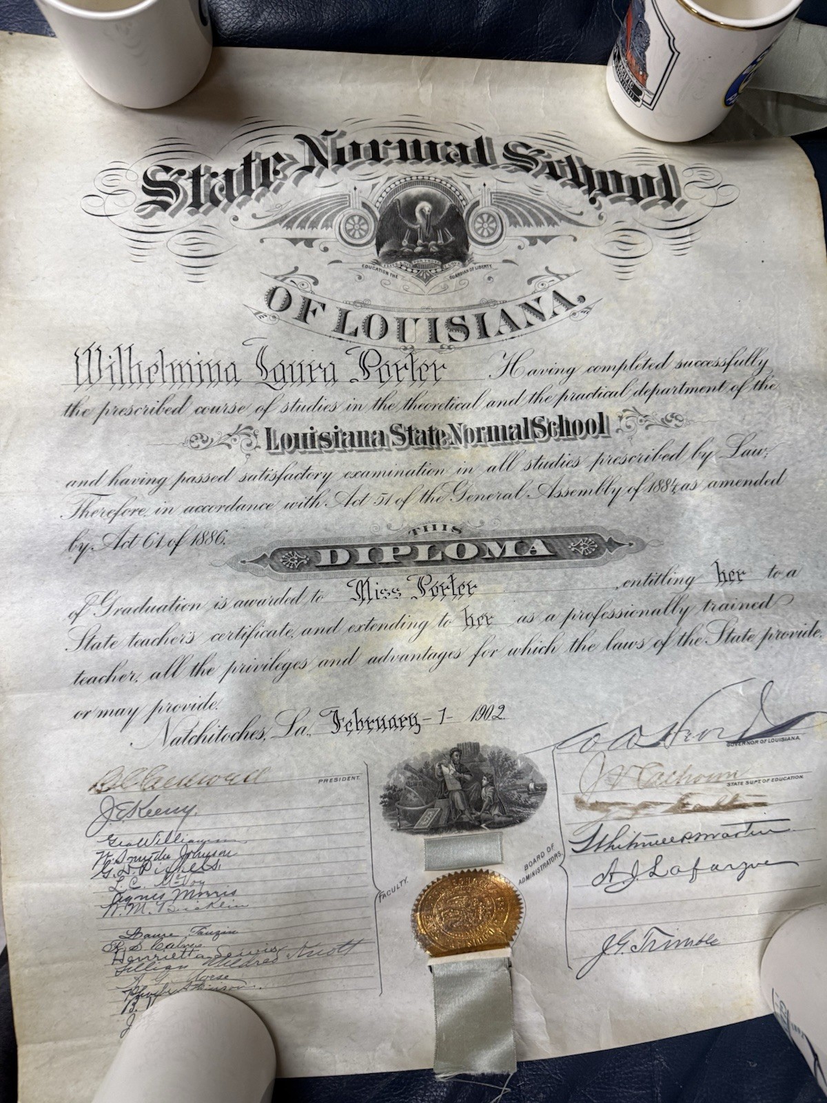 1902 diploma State Normal School of Louisiana, great condition 1902 diploma State Normal School of Louisiana, great condition