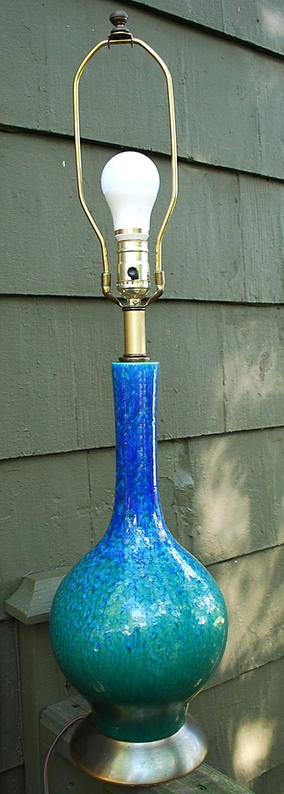 1950s Royal Haeger MCM BLUE & GREEN DRIP GLAZE Ceramic Genie Onion TABLE LAMP