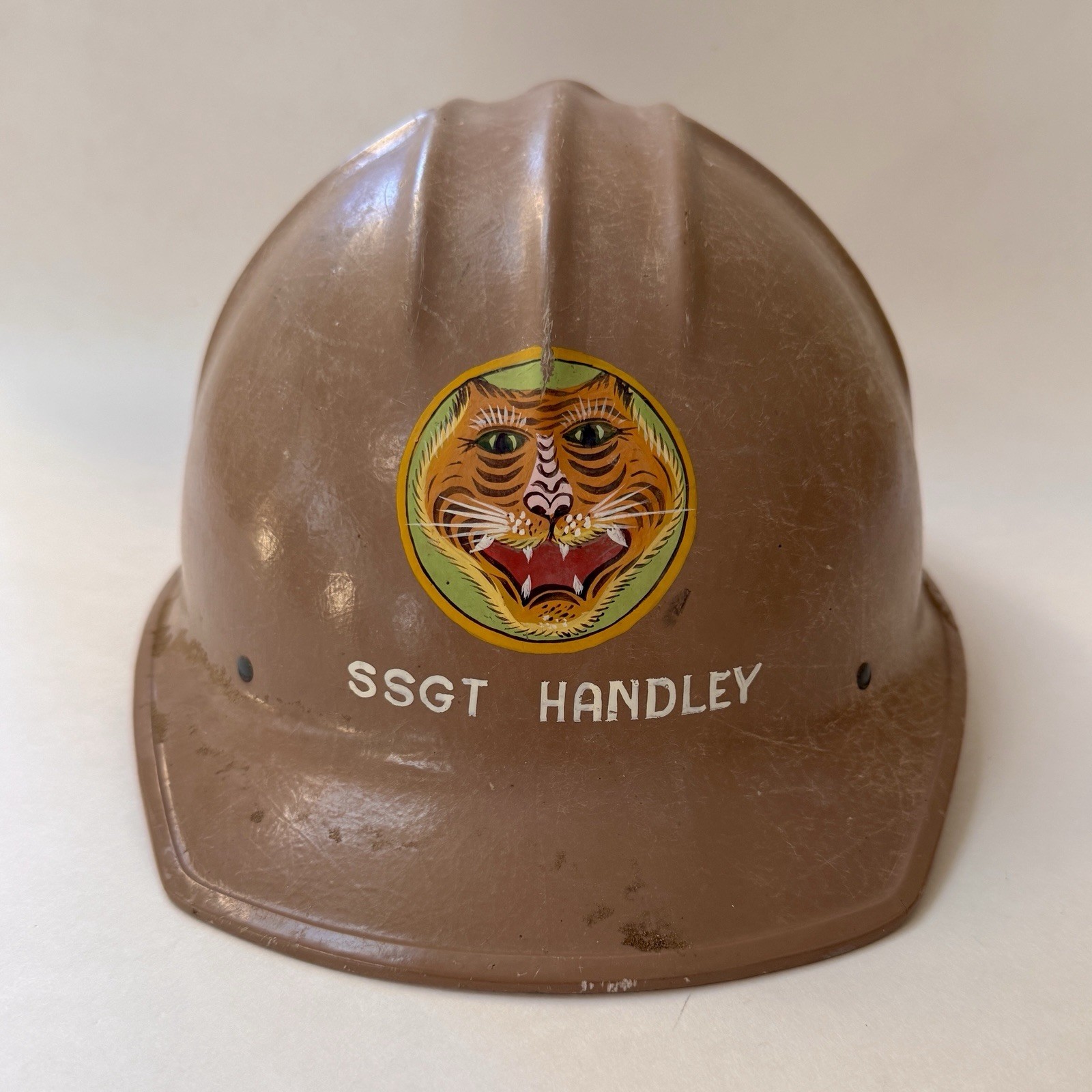 Vintage USAF SSGT Handley Hard Hat NCOIC Power Production Hand Painted Tiger