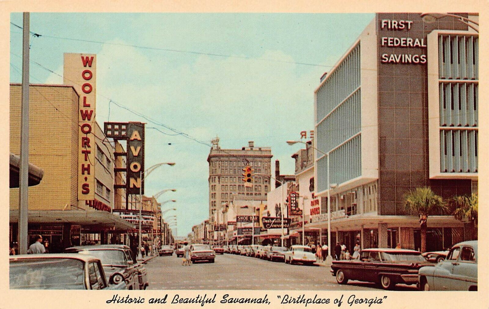 Savannah GA Georgia East Broughton Main Street Downtown 1950s Vtg Postcard Z8