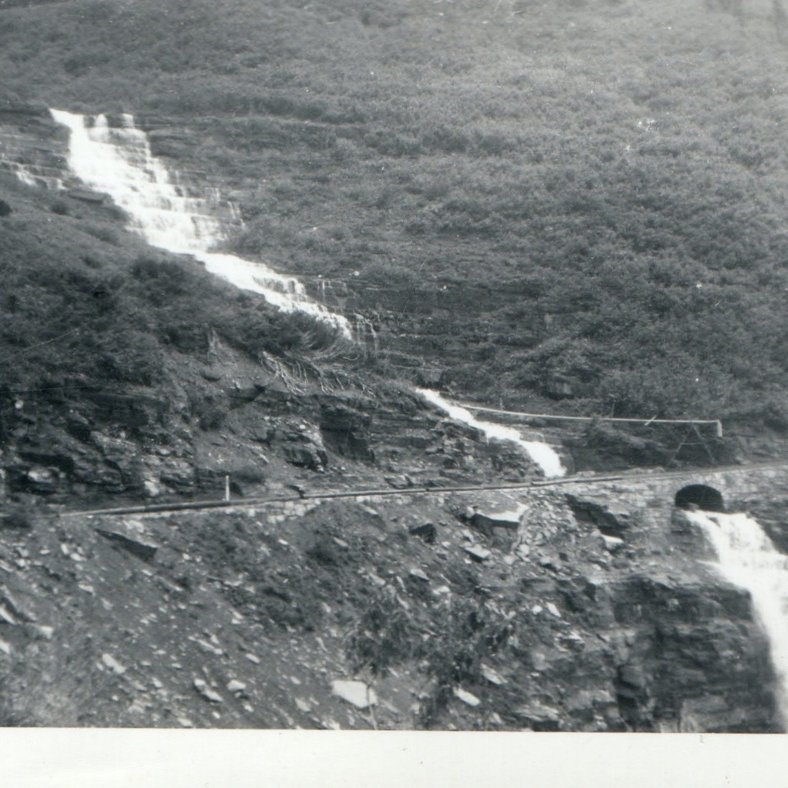 c1930s Glacier National Park MT Haystack Creek Culvert Snapshot Photo Waterfall c1930s Glacier National Park MT Haystack Creek Culvert Snapshot Photo Waterfall