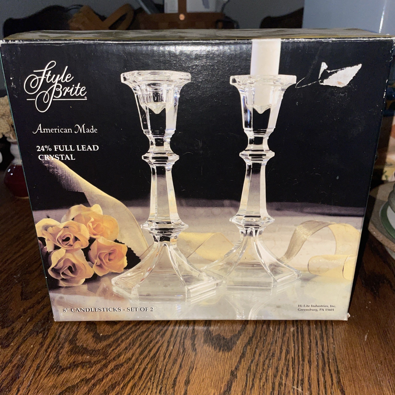 New Style Brite 8 In 24% Lead Crystal Candlesticks Set Of 2 in Box New Style Brite 8 In 24% Lead Crystal Candlesticks Set Of 2 in Box