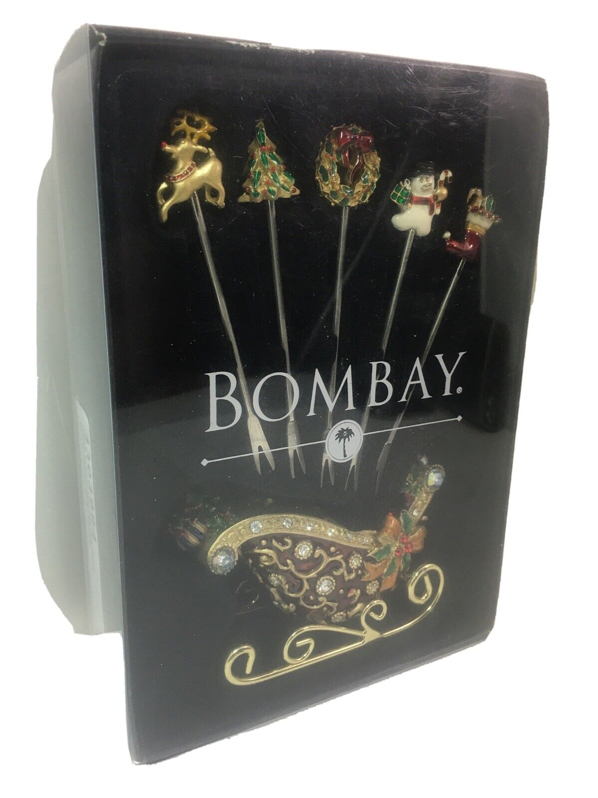 Bejeweled Bombay Christmas Sleigh w Cocktail Picks Forks