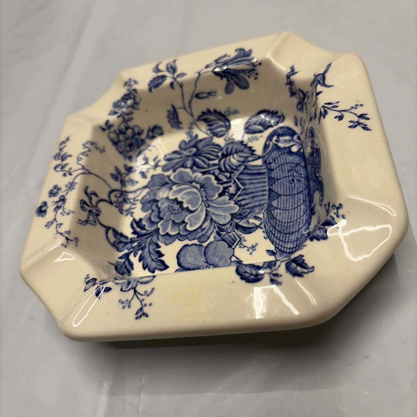 VTG  Royal Crownford Blue Ashtray Ironstone England Floral Incense Trinket Dish
