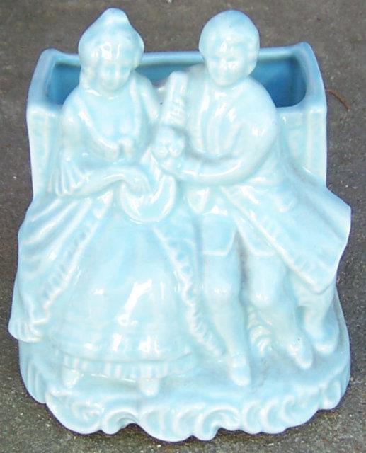 Blue Pottery Colonial Courting Couple Planter Vintage Decorative