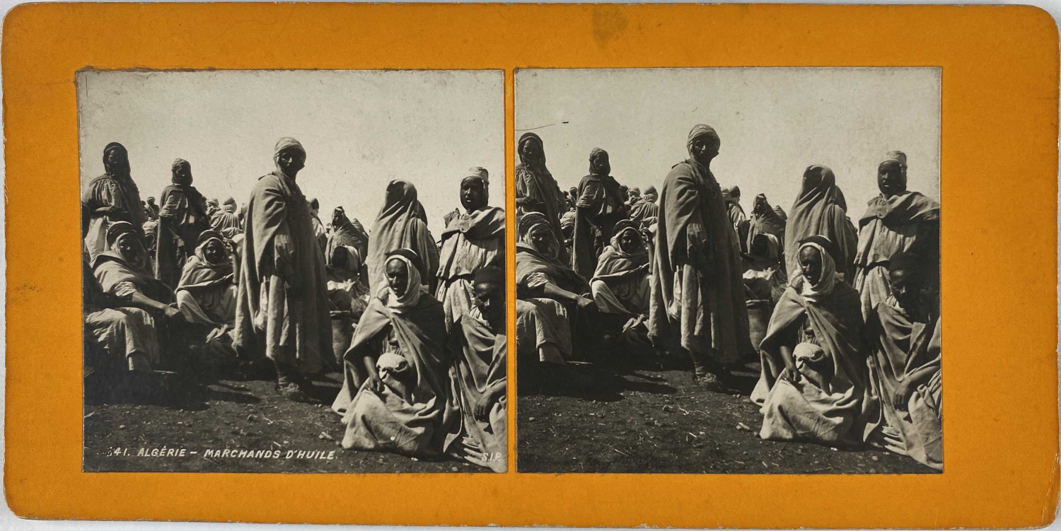 S.I.P, Stereo, Algeria, Oil Merchants Vintage Stereo Card, Silver Print