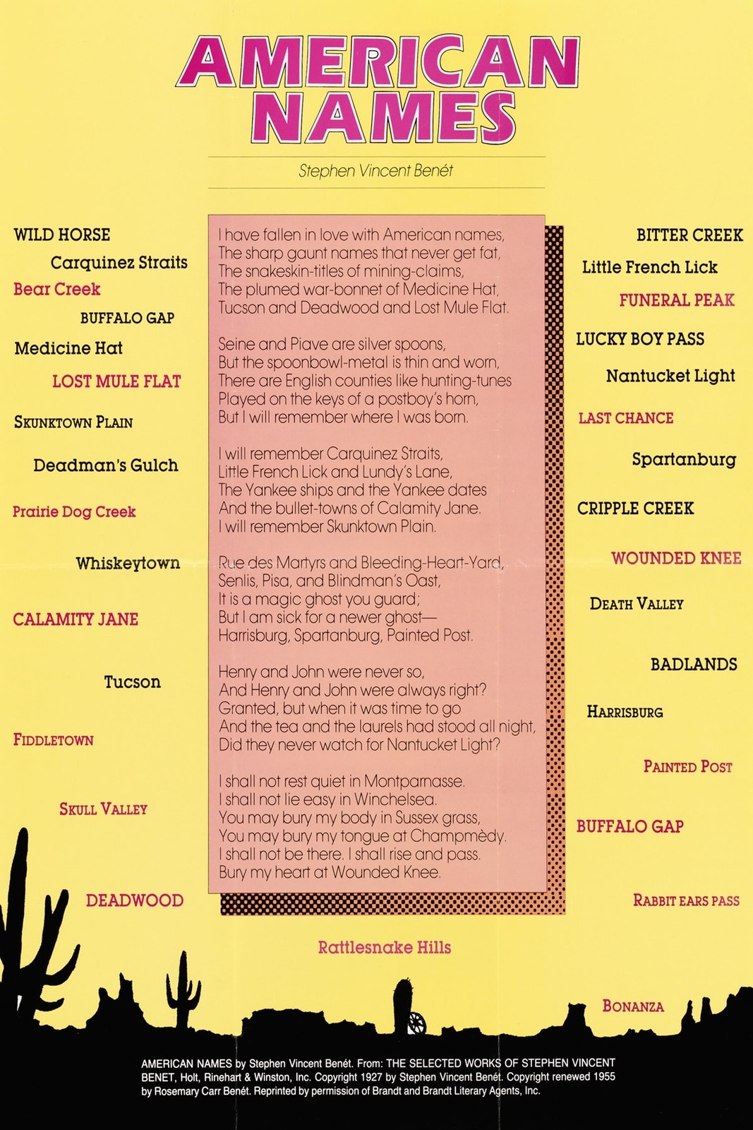 American Names Poem Poster - Stephen Vincent Benét - Premium 💎 Art Print