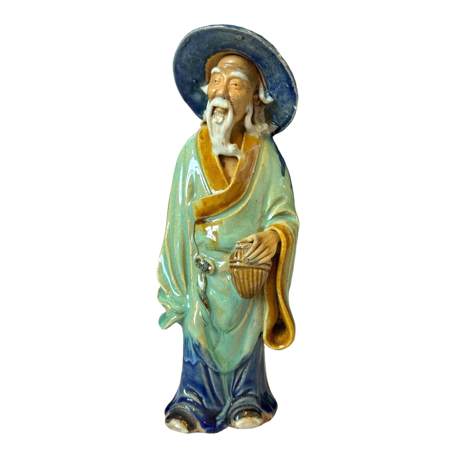 Antique Chinese Export Light Green Glazed Ceramic Pottery Mudman Figurine
