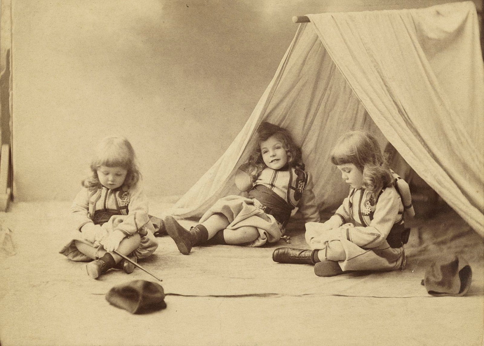 BEAUTIFUL c. 1870\'s Three Girls Playing Photo by Sebah (Lewis Carroll-like)