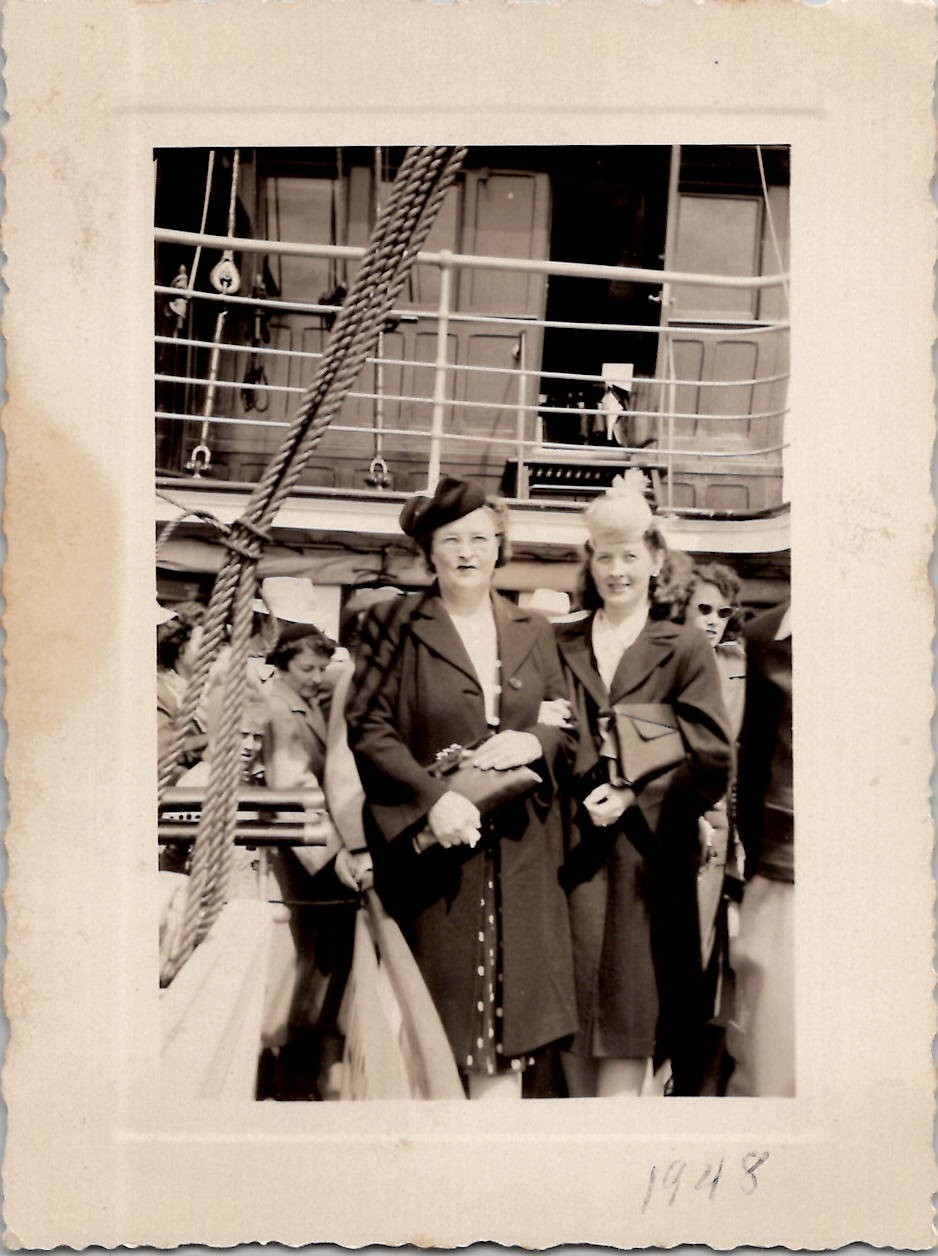 Pretty Classy Women Aboard a Boat Ship in Canada Snapshot 1948 Vintage Photo
