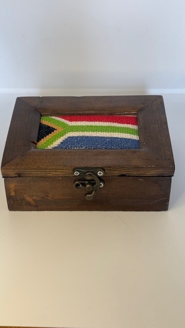 Handmade  Vintage Wood box Embroidered Flag of South Africa  Ambassador\'s Gift