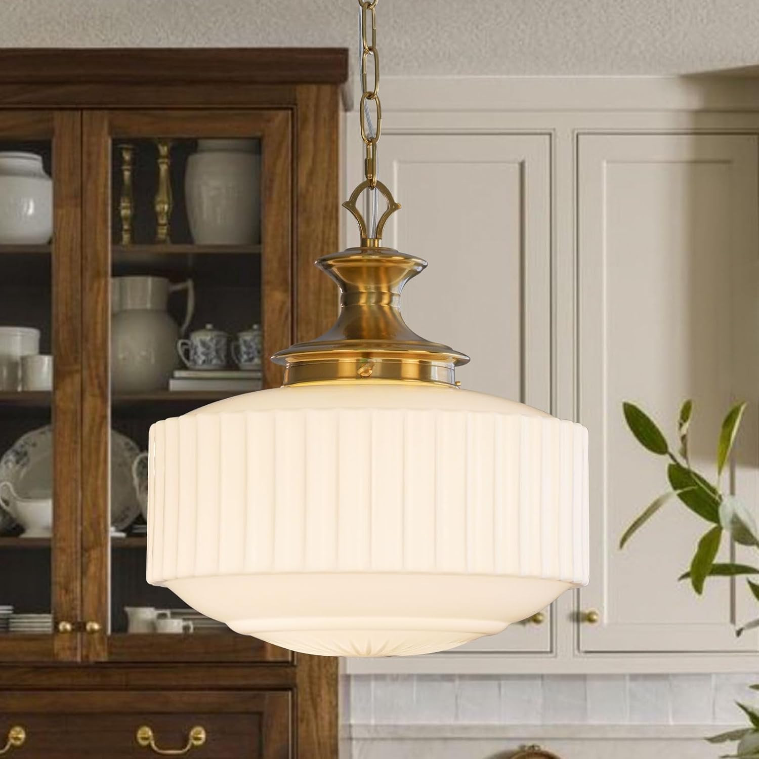 Vintage Brass Milk Glass Chandelier, 13.8\