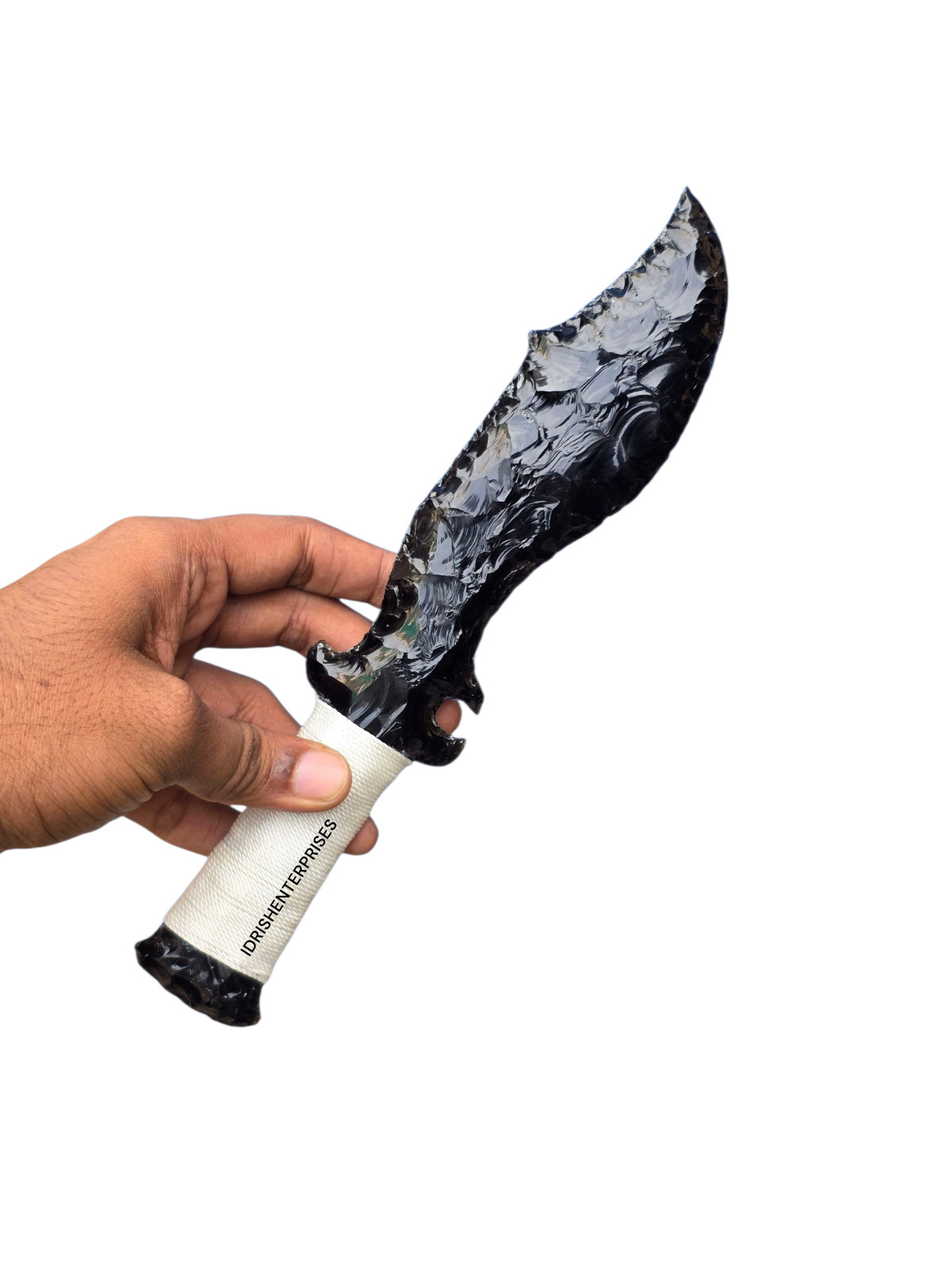 Handcrafted Black Obsidian Knife 11 Inch Large Stone Blade Thread Wrapped Handle
