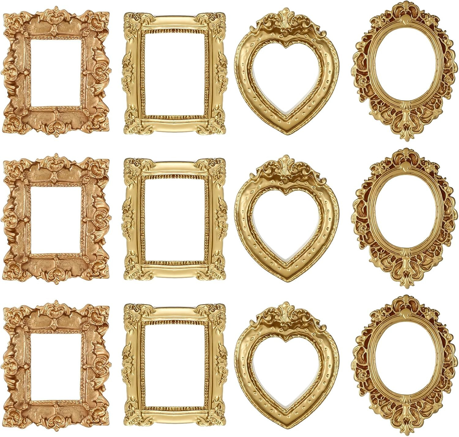 12 Pcs Vintage Miniature Gold Picture Frames for DIY Crafts and Decor
