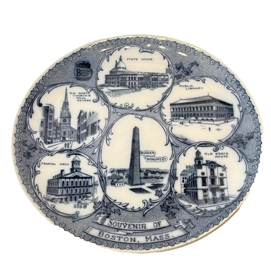 BOSTON - MA Massachusetts Antique Trinket Souvenir Blue FENTON Transferware BOSTON - MA Massachusetts Antique Trinket Souvenir Blue FENTON Transferware