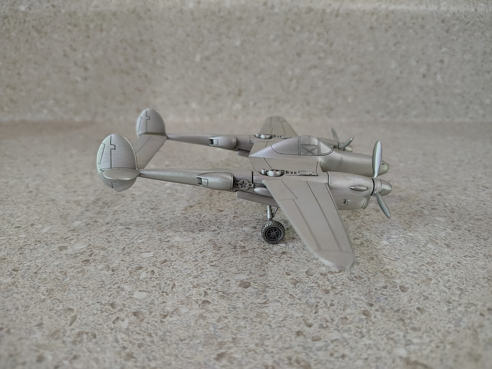 The Danbury Mint Lockheed Lightning P 38 Silver Fighter Plane Model 1:89 Pewter