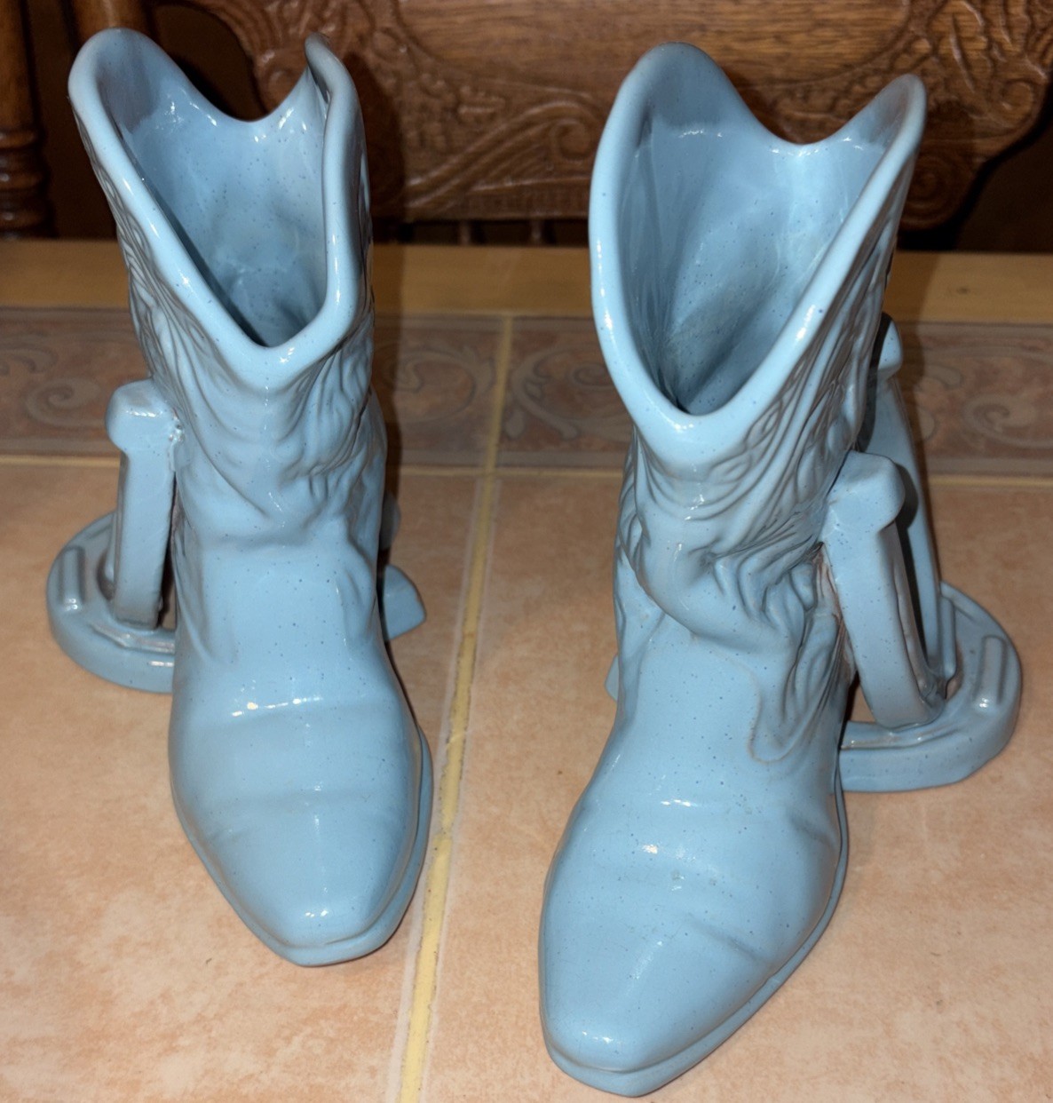 Vintage Frankoma Cowboy Boot Horseshoe Bookends Pair #133 Western Pottery
